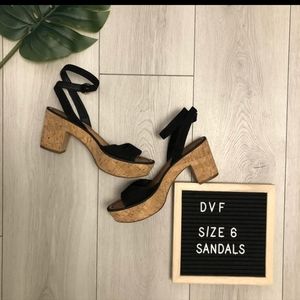 DVF- black leather cork platform sandals